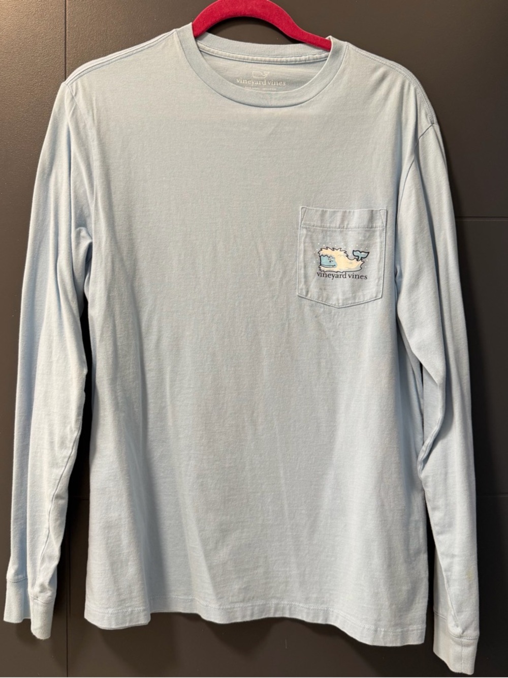Vineyard Vines Light Blue Long-Sleeve Pocket Tee with Snow Whale Logo